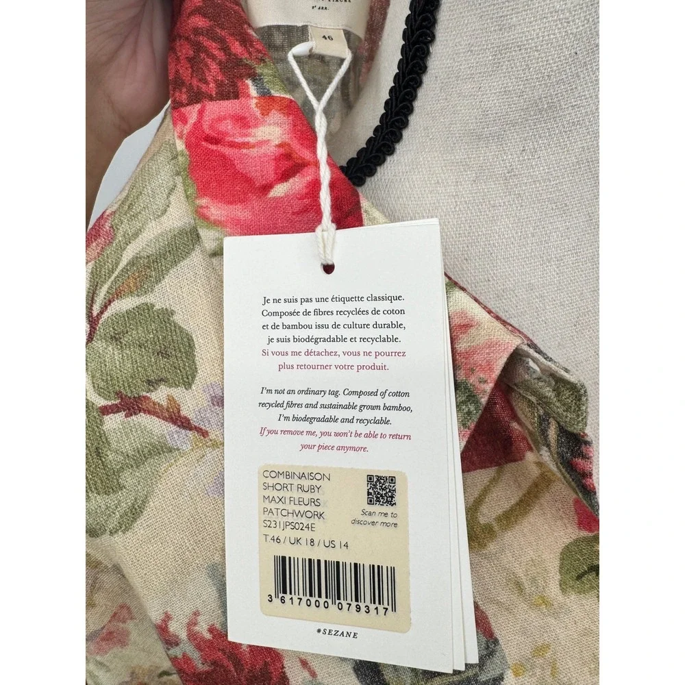 Sezane Short Ruby Romper Women Size 14 Maxi Fleurs Patchwork Floral Belted